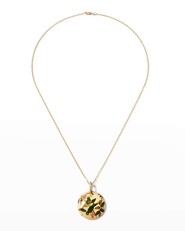 x MOYE 18K Yellow Gold Necklace with Diamonds and Marquetry Pendant